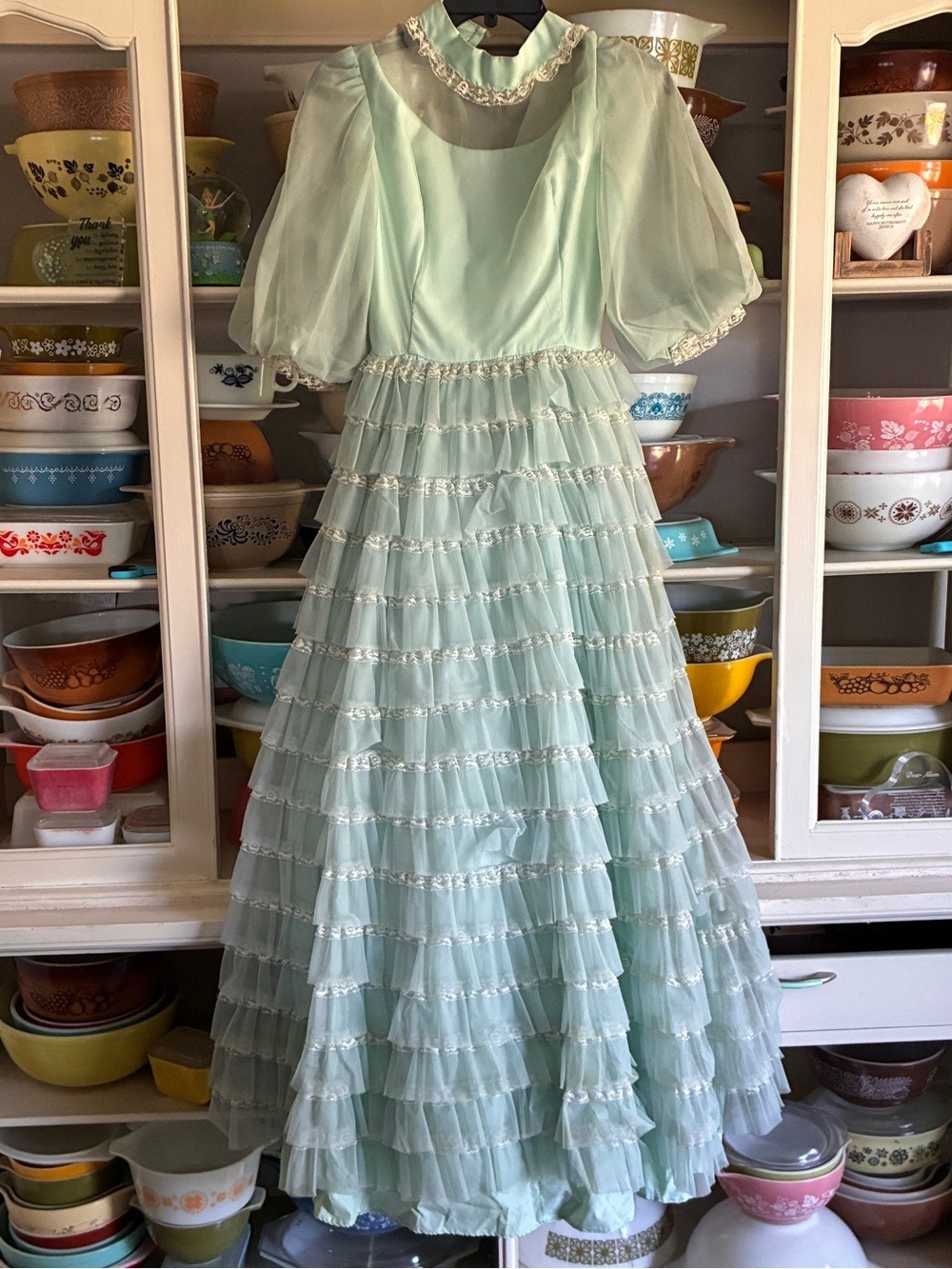Vintage 1970’s Nadine Mint Green Southern Belle Tiered Ruffle Dress - Size XS